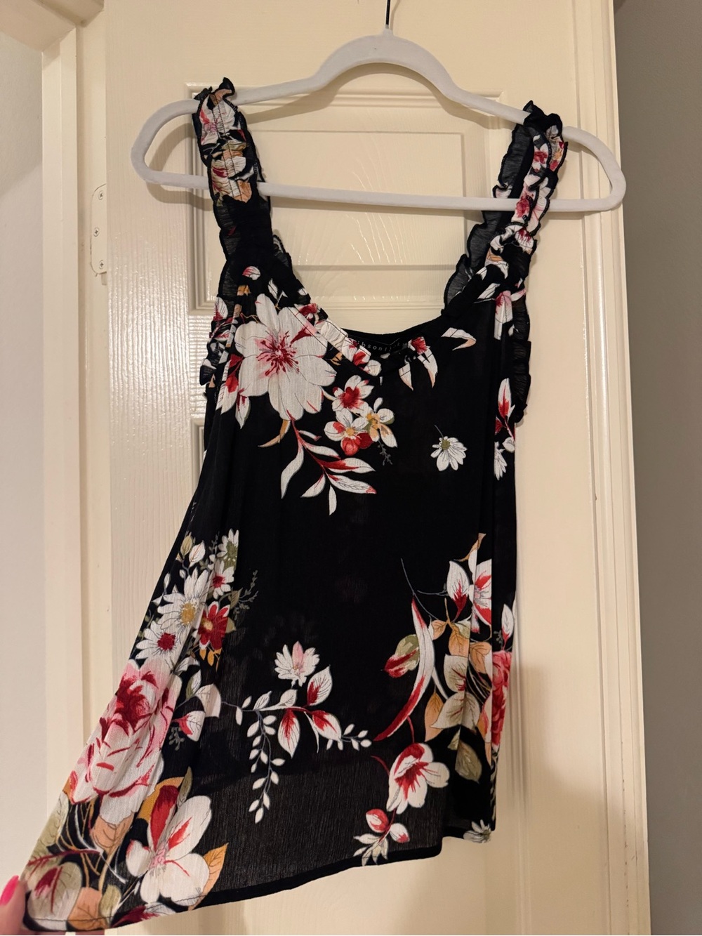 Gibsonlook Floral Ruffle Strap Tank Top - Black